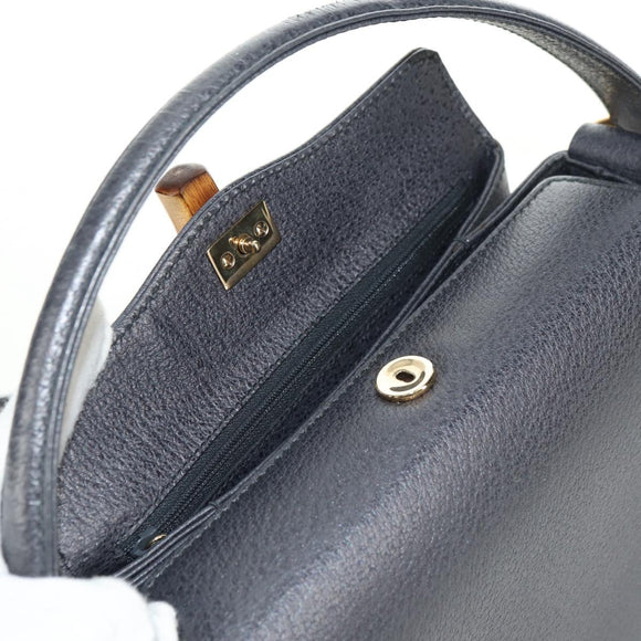 GUCCI Bamboo Hand Bag Leather 2way Gray Gold 000 926 0175 Auth am11676V