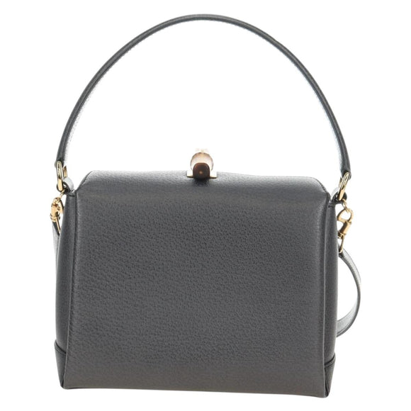 GUCCI Bamboo Hand Bag Leather 2way Gray Gold 000 926 0175 Auth am11676V