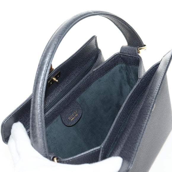 GUCCI Bamboo Hand Bag Leather 2way Gray Gold 000 926 0175 Auth am11676V