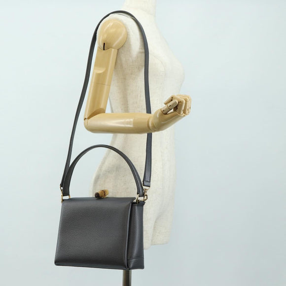 GUCCI Bamboo Hand Bag Leather 2way Gray Gold 000 926 0175 Auth am11676V