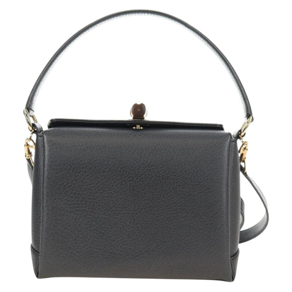 GUCCI Bamboo Hand Bag Leather 2way Gray Gold 000 926 0175 Auth am11676V
