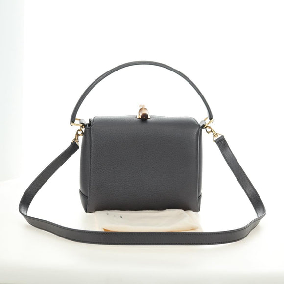 GUCCI Bamboo Hand Bag Leather 2way Gray Gold 000 926 0175 Auth am11676V