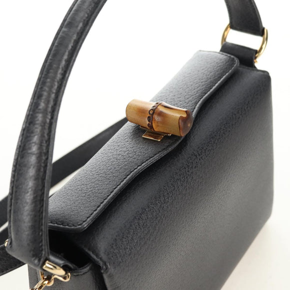 GUCCI Bamboo Hand Bag Leather 2way Gray Gold 000 926 0175 Auth am11676V