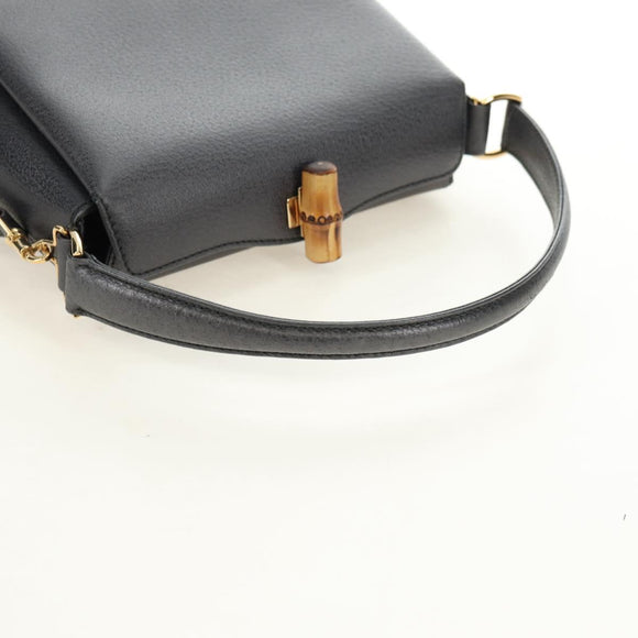 GUCCI Bamboo Hand Bag Leather 2way Gray Gold 000 926 0175 Auth am11676V