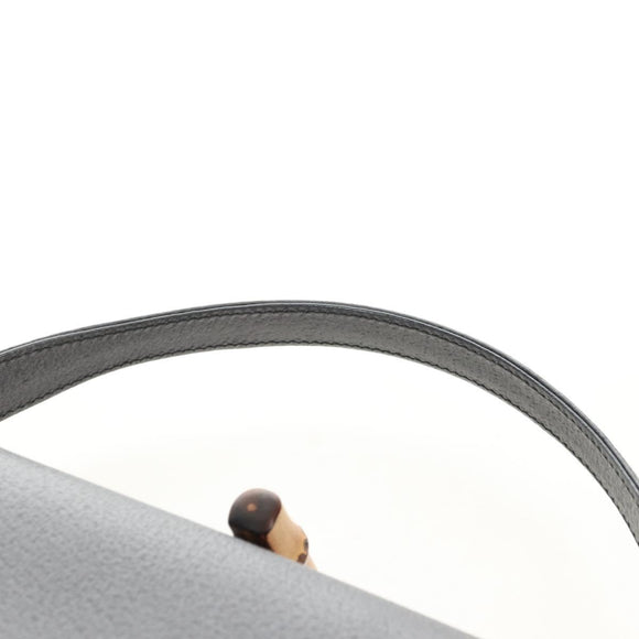 GUCCI Bamboo Hand Bag Leather 2way Gray Gold 000 926 0175 Auth am11676V