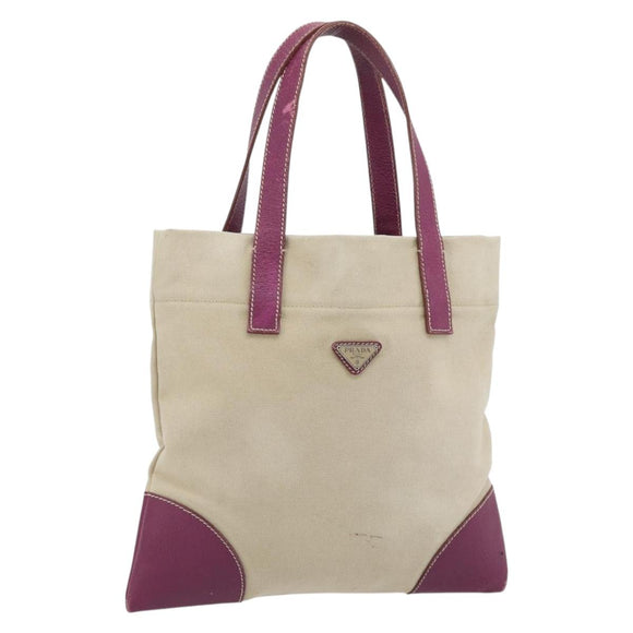 PRADA Tragetasche Canvas Leder Lila Silber Auth am11680