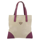 PRADA Tragetasche Canvas Leder Lila Silber Auth am11680-13