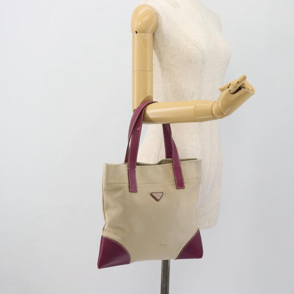 PRADA Tragetasche Canvas Leder Lila Silber Auth am11680