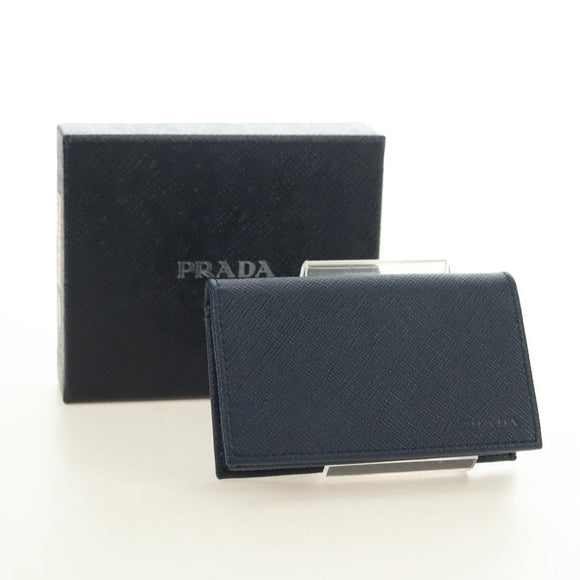 PRADA Card Case Safiano leather Navy Silver 2MC122 Auth am11686V