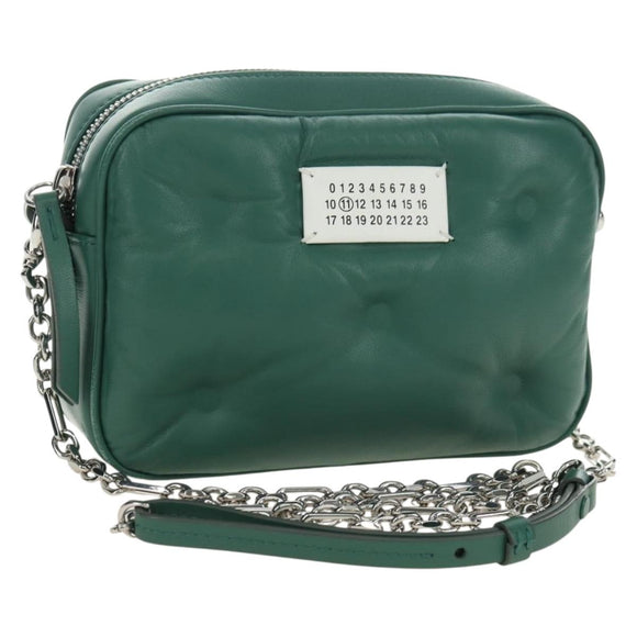 Maison Margiela Chain Shoulder Bag Leather Green Silver Auth am11687M