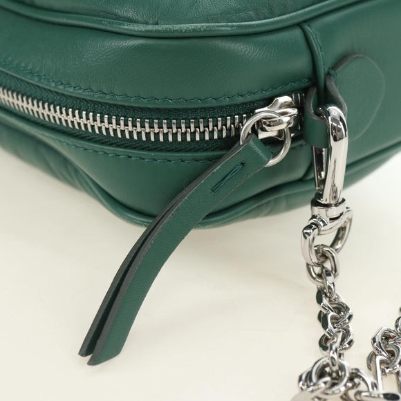 Maison Margiela Chain Shoulder Bag Leather Green Silver Auth am11687M