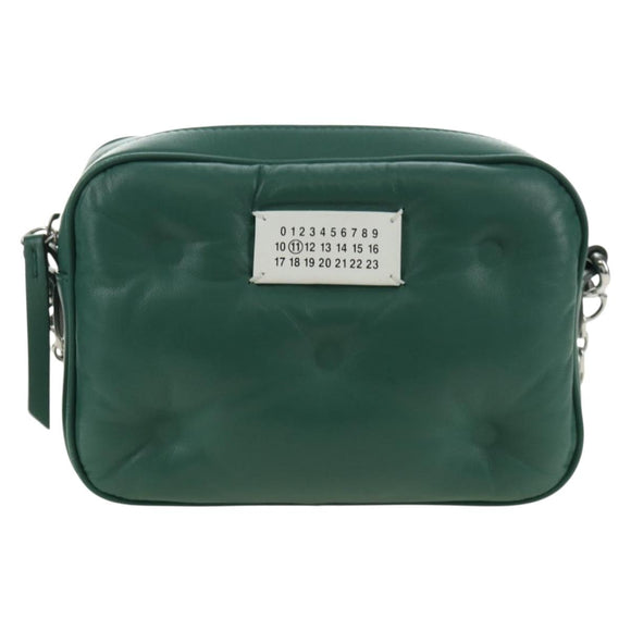 Maison Margiela Chain Shoulder Bag Leather Green Silver Auth am11687M