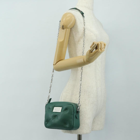 Maison Margiela Chain Shoulder Bag Leather Green Silver Auth am11687M