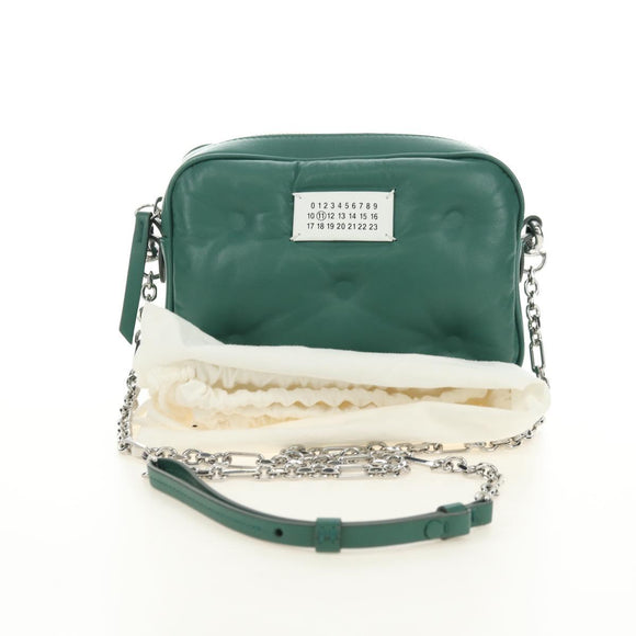 Maison Margiela Chain Shoulder Bag Leather Green Silver Auth am11687M