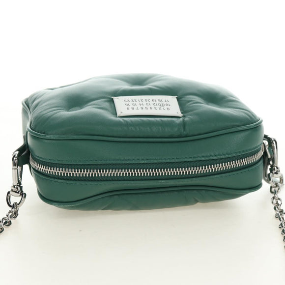 Maison Margiela Chain Shoulder Bag Leather Green Silver Auth am11687M
