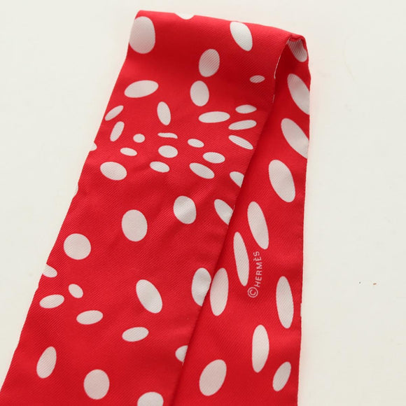 HERMES Twilly Dot Scarf Silk Red Auth am11688M