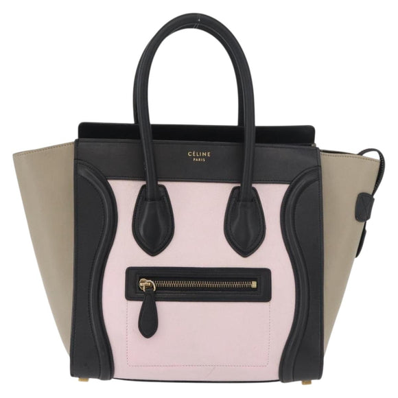 CELINE Luggage Mini Shopper Hand Bag Leather Pink Black Auth am11689V