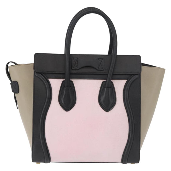 CELINE Luggage Mini Shopper Hand Bag Leather Pink Black Auth am11689V