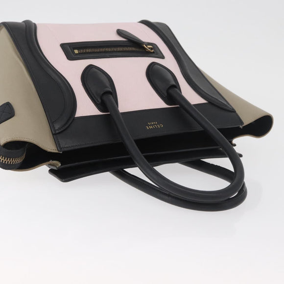 CELINE Luggage Mini Shopper Hand Bag Leather Pink Black Auth am11689V