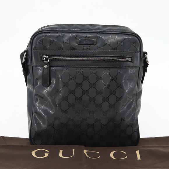 GUCCI GG implementation Shoulder Bag PVC Black Silver 201448 Auth am11696V