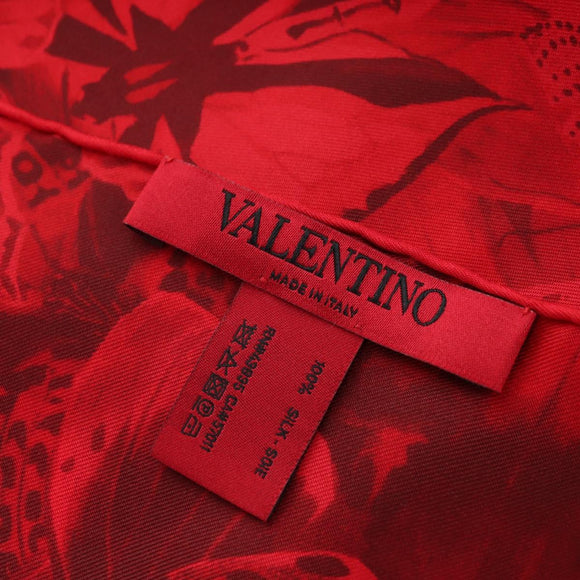 VALENTINO Floral Scarf Silk Red Auth am11699V