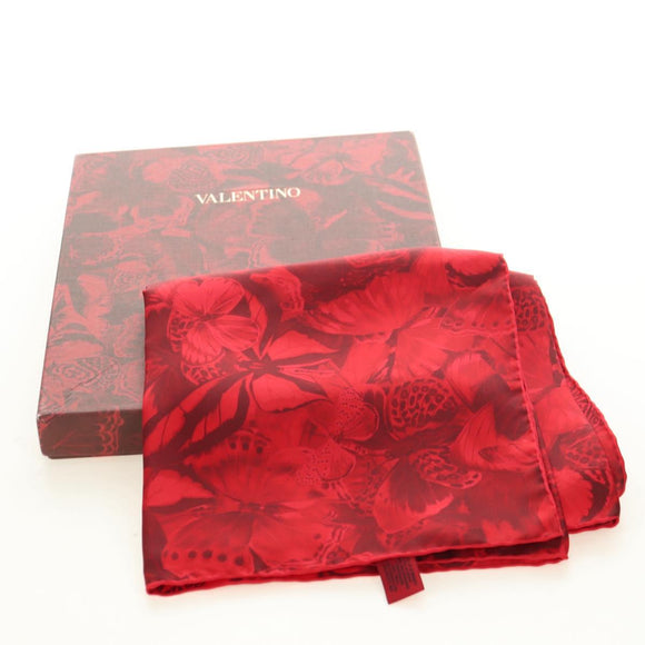 VALENTINO Floral Scarf Silk Red Auth am11699V