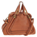 Chloe Paraty Handtas Leer 2way Bruin Goud Auth am11700V-1