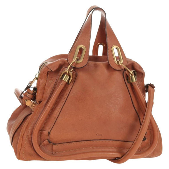 Chloe Paraty Handtas Leer 2way Bruin Goud Auth am11700V