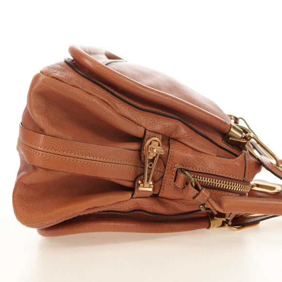 Chloe Paraty Handtas Leer 2way Bruin Goud Auth am11700V