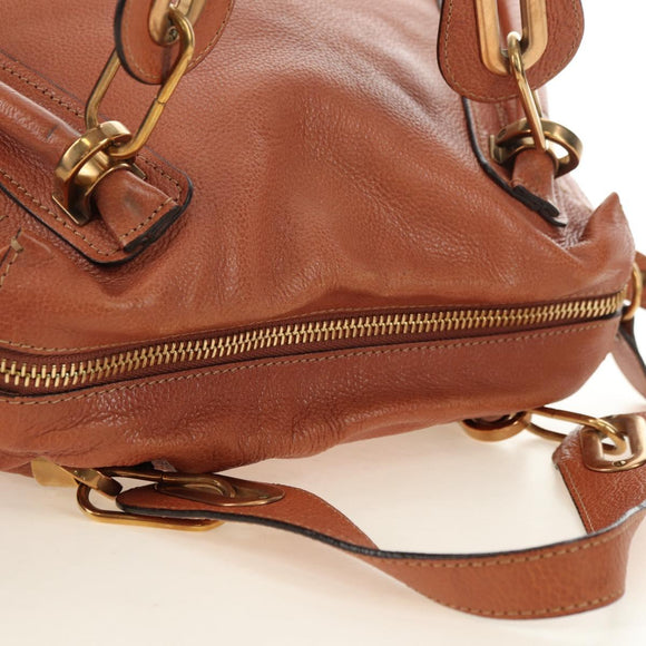 Chloe Paraty Handtas Leer 2way Bruin Goud Auth am11700V