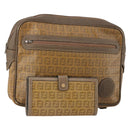 FENDI Zucchino Canvas Clutch Bag Coated Canvas 2 Set Beige Auth am11707-1