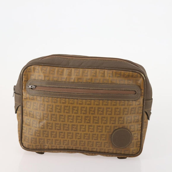 FENDI Zucchino Canvas Clutch Bag Coated Canvas 2 Set Beige Auth am11707