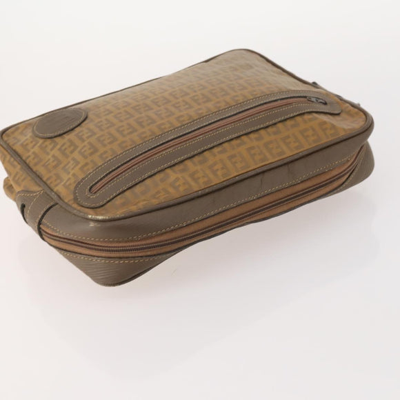 FENDI Zucchino Canvas Clutch Bag Coated Canvas 2 Set Beige Auth am11707