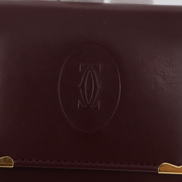CARTIER Must Line Coin Purse Leather Bordeaux Gold Auth am11712V