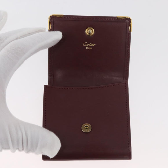 CARTIER Must Line Coin Purse Leather Bordeaux Gold Auth am11712V