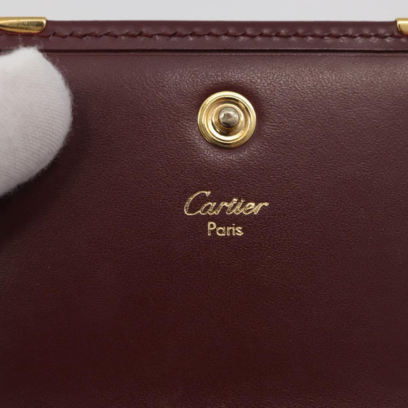 CARTIER Must Line Coin Purse Leather Bordeaux Gold Auth am11712V
