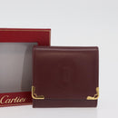 CARTIER Must Line Coin Purse Leather Bordeaux Gold Auth am11712V-12