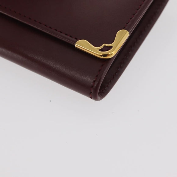 CARTIER Must Line Coin Purse Leather Bordeaux Gold Auth am11712V