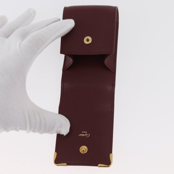 CARTIER Must Line Cigarette Case Leather Bordeaux Gold Auth am11713V