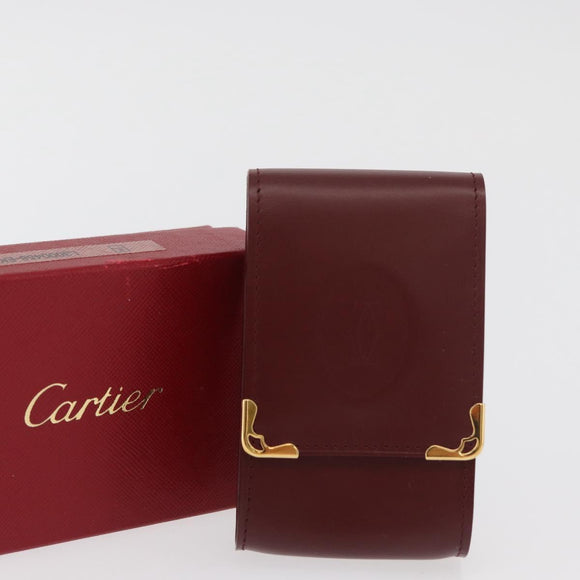 CARTIER Must Line Cigarette Case Leather Bordeaux Gold Auth am11713V