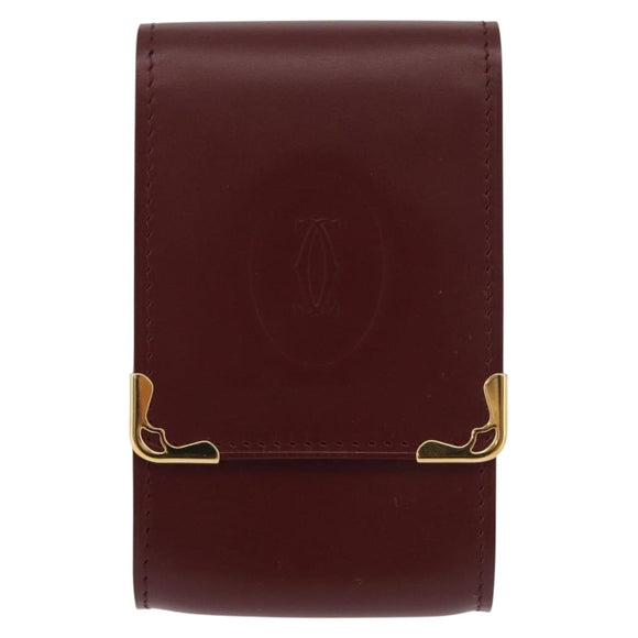 CARTIER Must Line Cigarette Case Leather Bordeaux Gold Auth am11713V