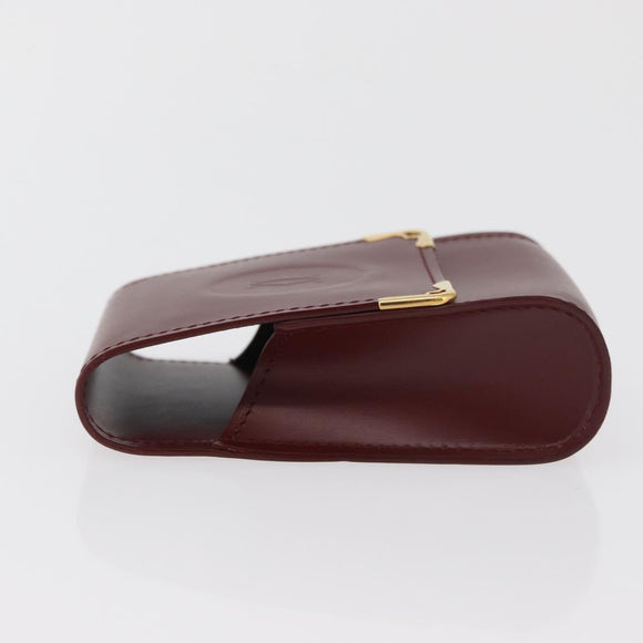 CARTIER Must Line Cigarette Case Leather Bordeaux Gold Auth am11713V