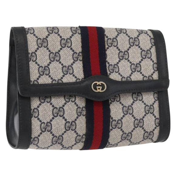 GUCCI GG Supreme Sherry Line Clutch Bag PVC Navy Auth am11720A