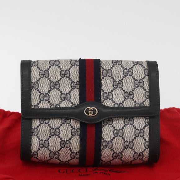 GUCCI GG Supreme Sherry Line Clutch Bag PVC Navy Auth am11720A