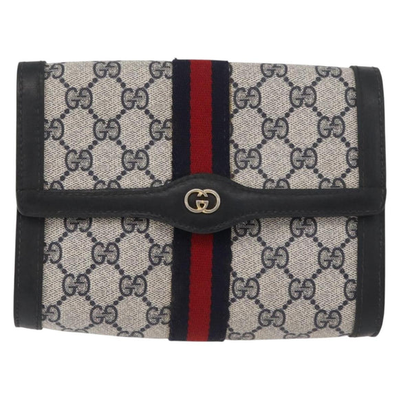 GUCCI GG Supreme Sherry Line Clutch Bag PVC Navy Auth am11720A