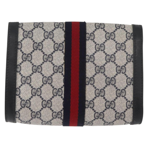 GUCCI GG Supreme Sherry Line Clutch Bag PVC Navy Auth am11720A