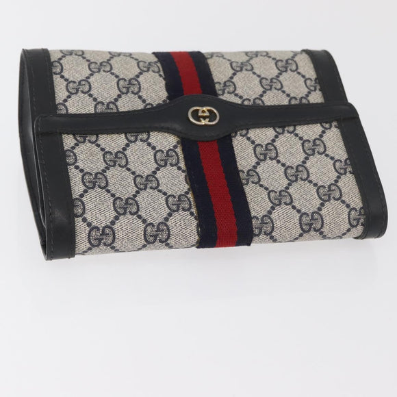 GUCCI GG Supreme Sherry Line Clutch Bag PVC Navy Auth am11720A