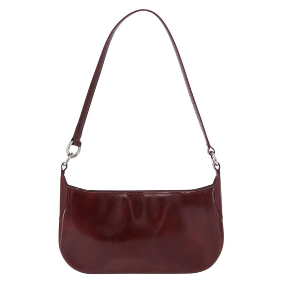 CARTIER happy Birthday Hand Bag Patent leather Bordeaux Silver Auth am11722V