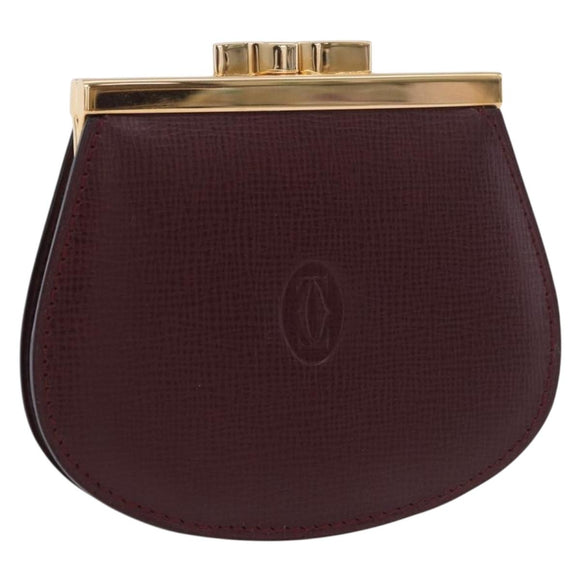CARTIER Must Line Clasp Coin Purse Leather Bordeaux Gold Auth am11723V