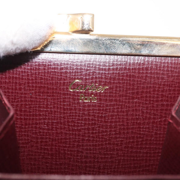 CARTIER Must Line Clasp Coin Purse Leather Bordeaux Gold Auth am11723V